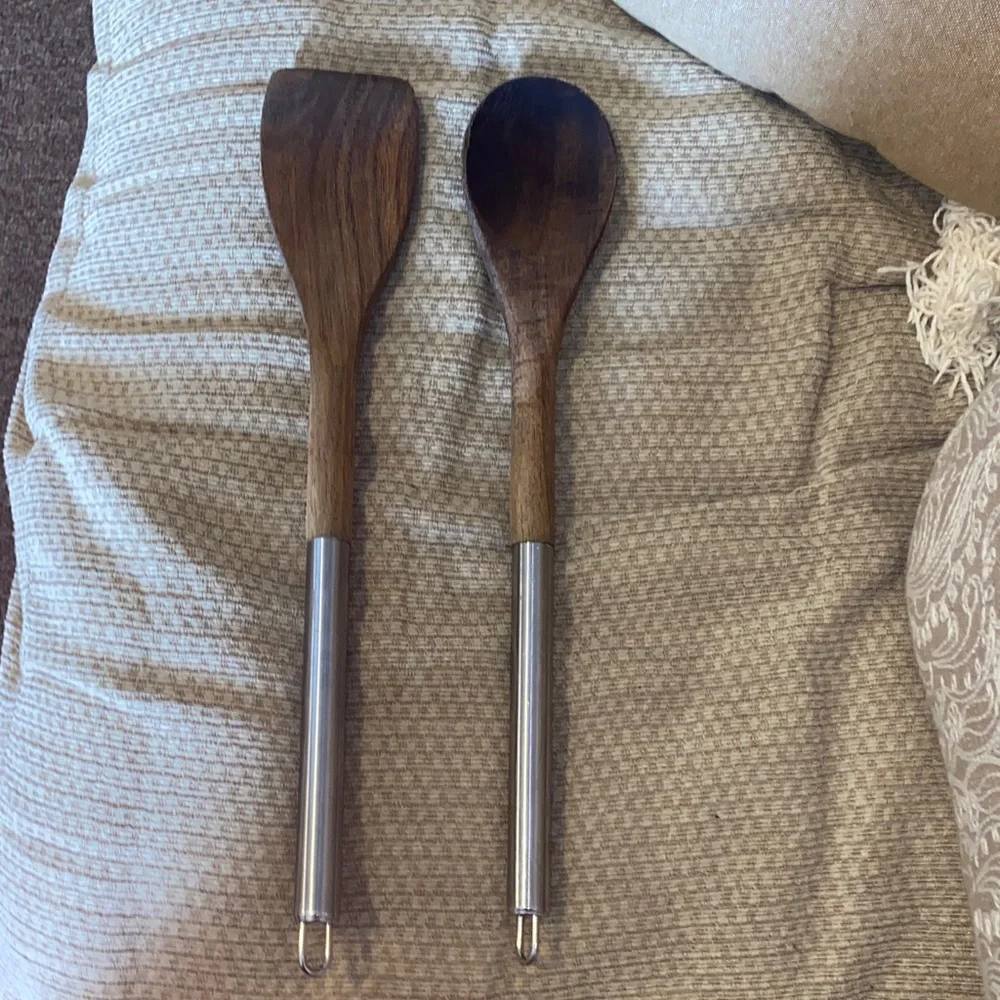 🤎EUC Wooden Spoon and Spatula Set with Stainless Handles - Brown